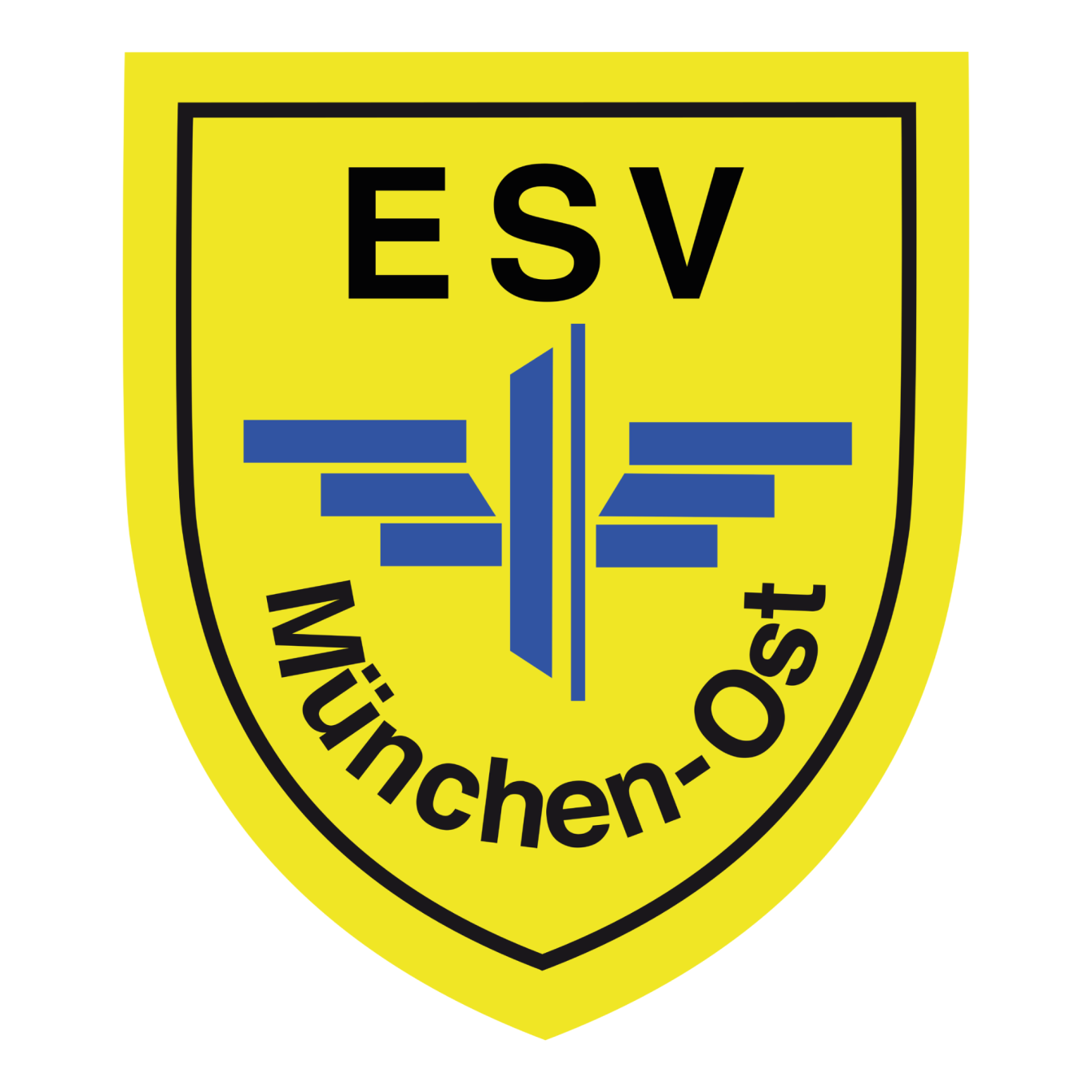 Logo des ESV München-Ost in gelber Farbe mit stilisierten Flügeln und Schriftzug.