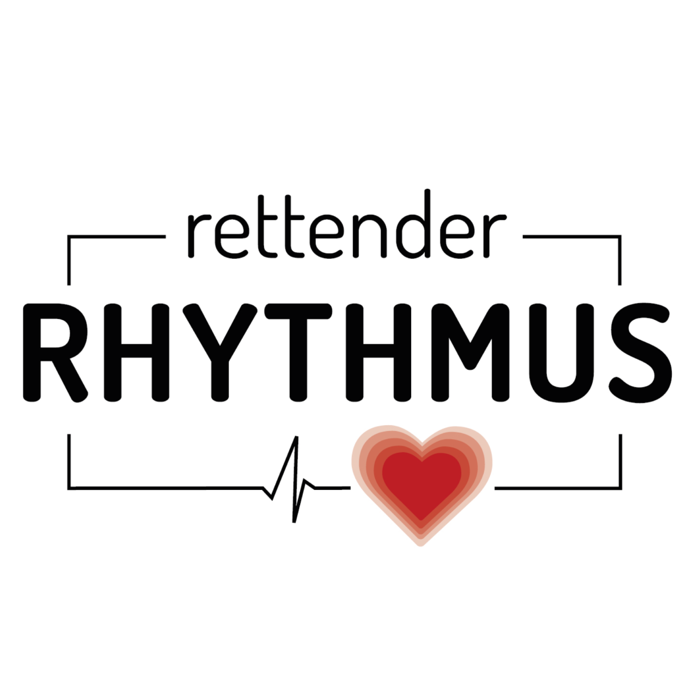 Logo mit dem Text "rettender RHYTHMUS" und einem Herzschlag-Symbol.